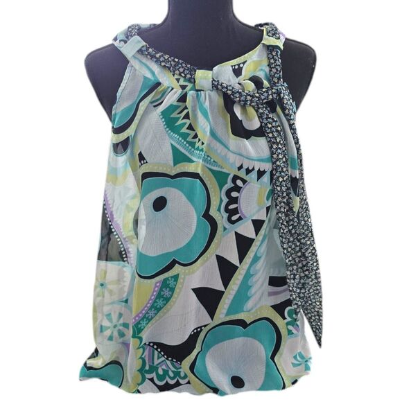B Wear Sheer Sleeveless Floral Turquoise Black White Blouse Size Large Women's - Picture 4 of 4